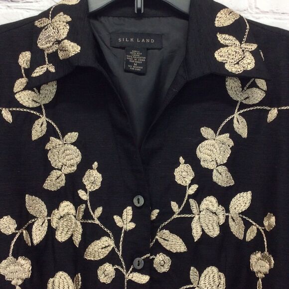 SilkLand Black and Gold Floral Jacket - Picture 3 of 8